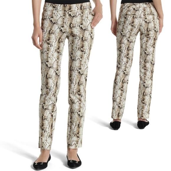 White House Black Market Black and Tan Snake Print Slim Ankle Pants 10R - Picture 1 of 7